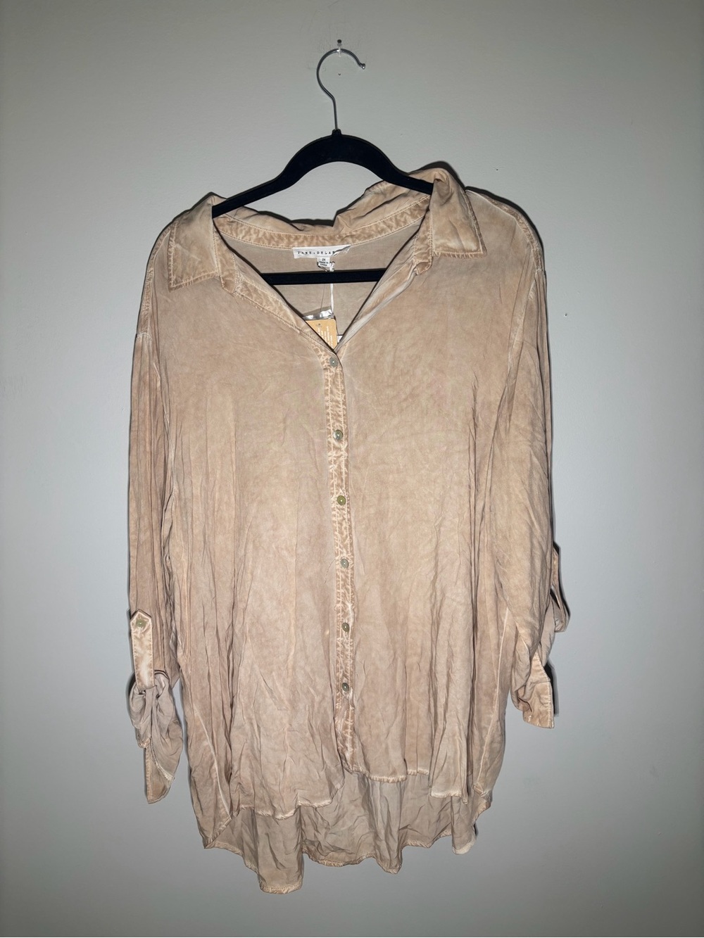 Jane + Delancey Tan Garment Dye Button Down Shirt Size 2X